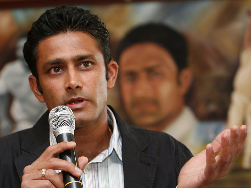 Indian cricket player Kumble speaks during a news conference in Bangalore